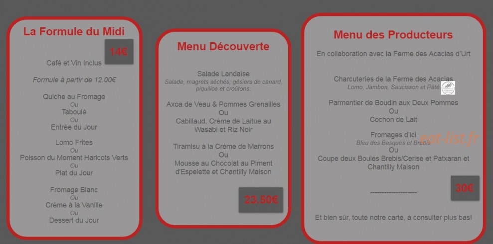 Auberge De l'Estanquet — carte page 1