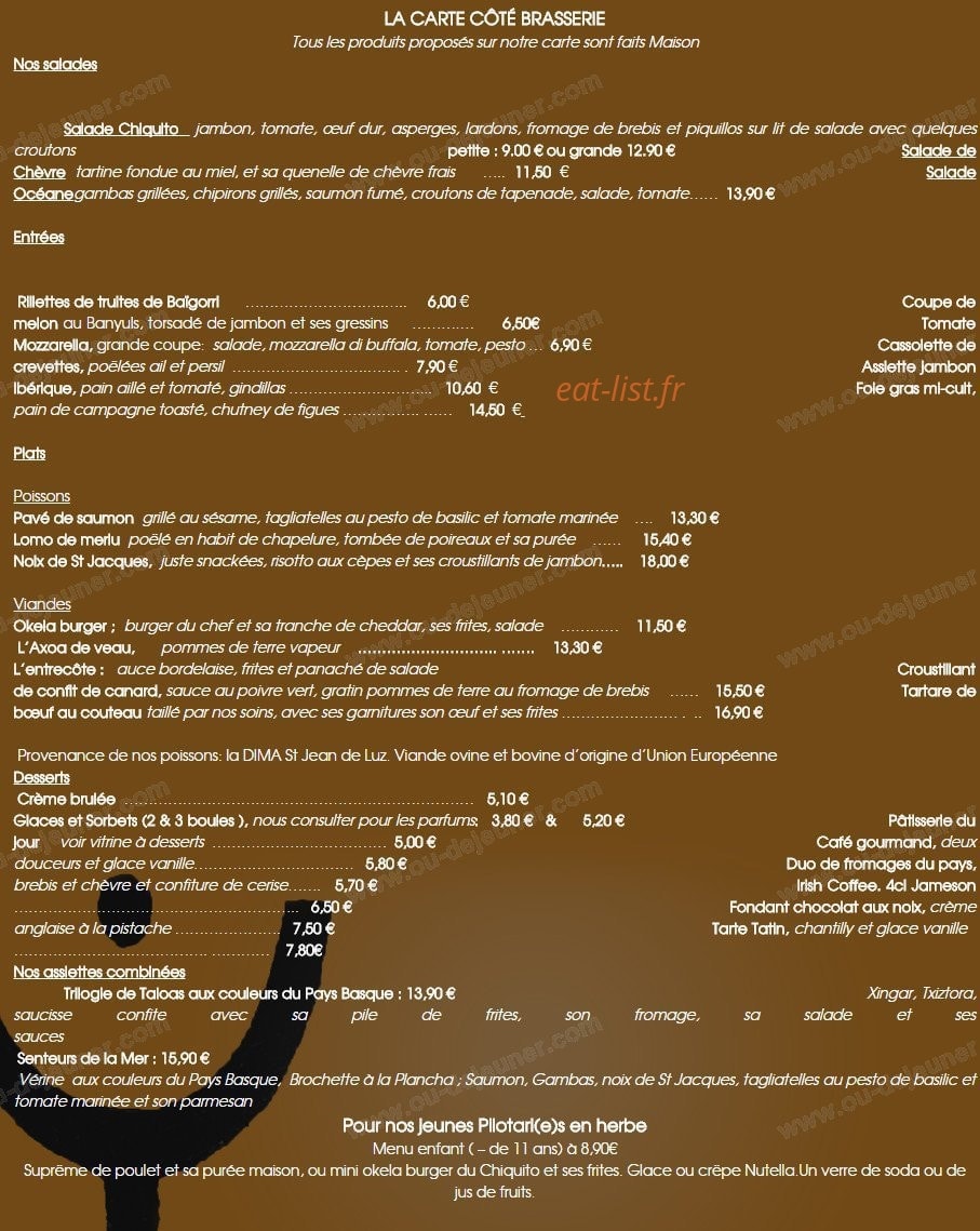 Brasserie le Chiquito — carte page 1