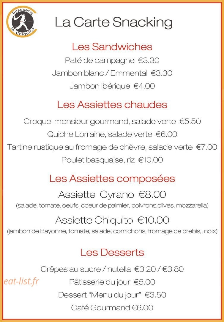 Brasserie le Chiquito — carte page 3