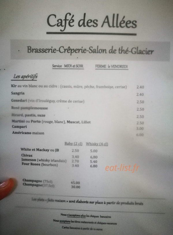 Café des allées — carte page 1