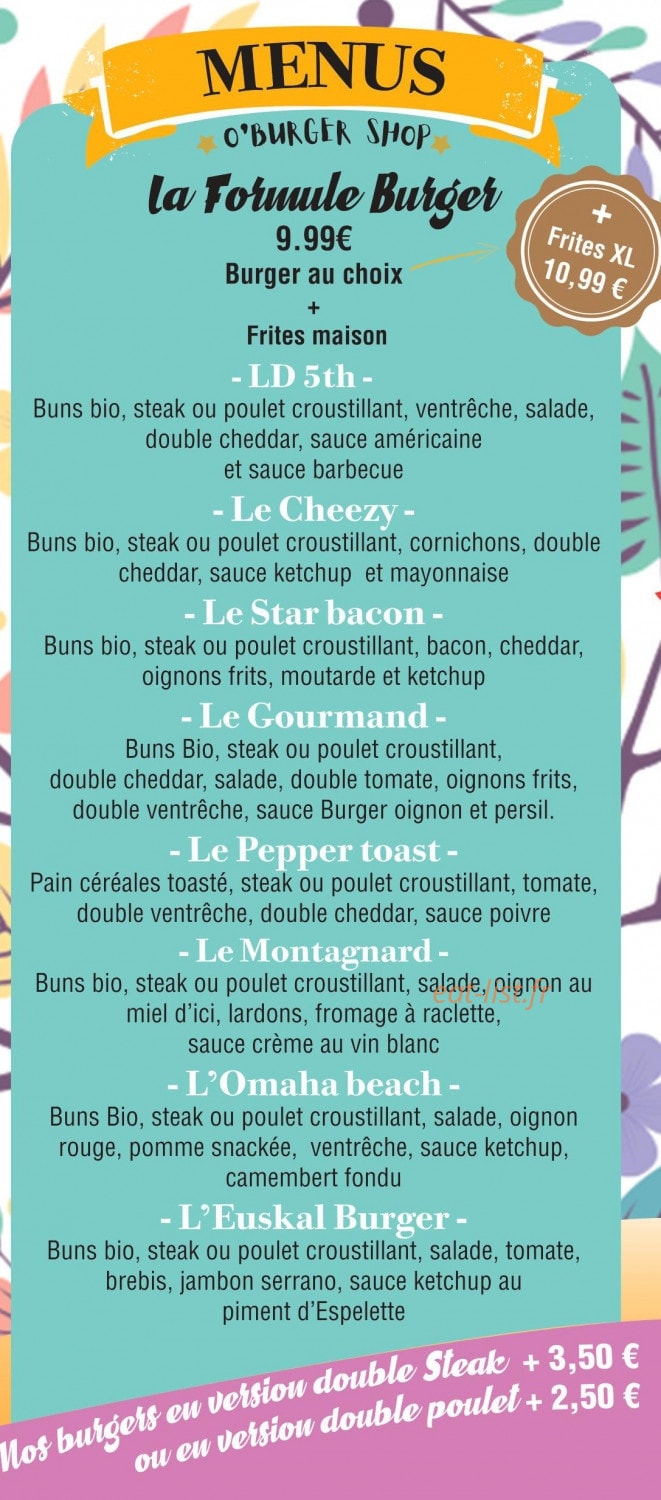 O'Burger shop — carte page 1