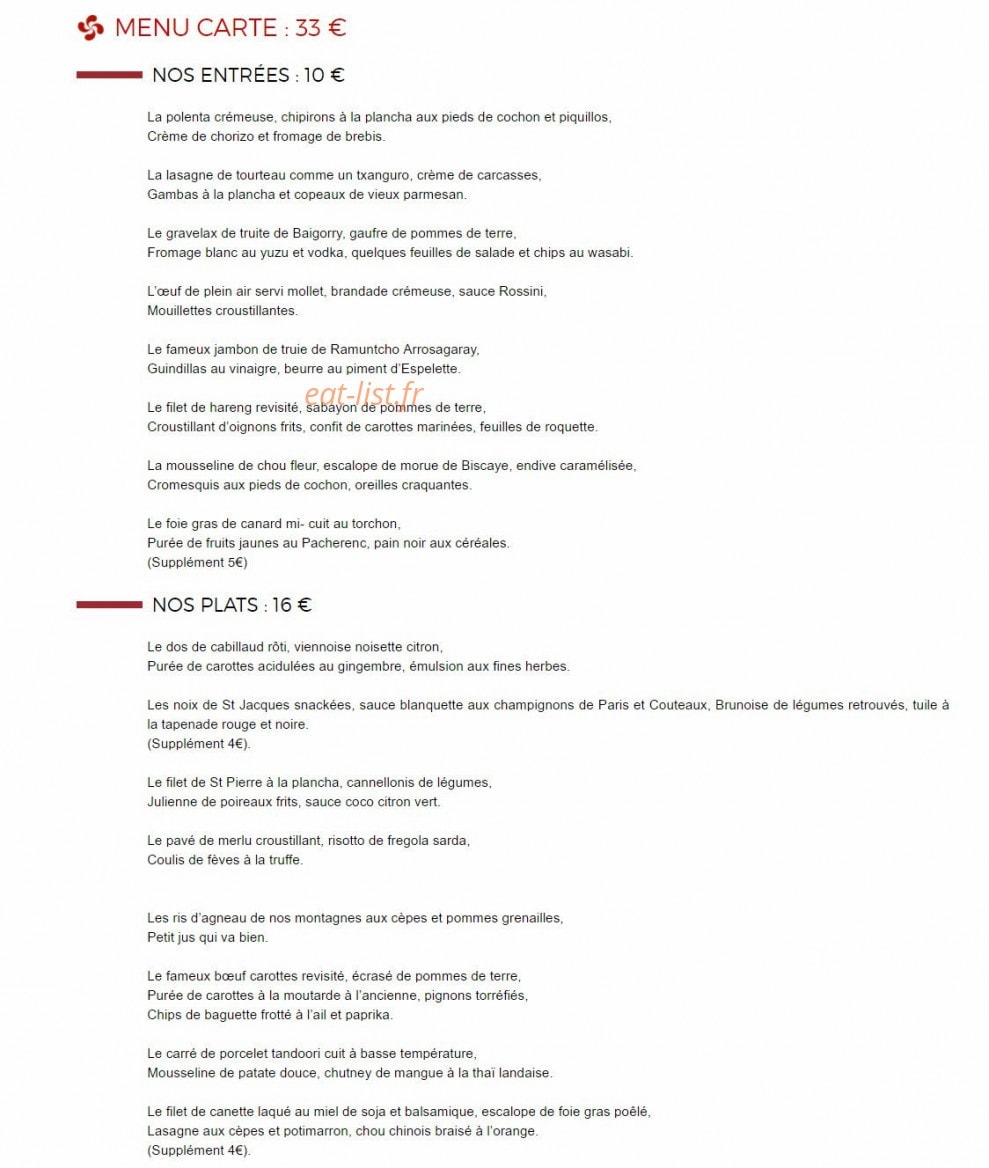 Restaurant Du Chêne — carte page 1