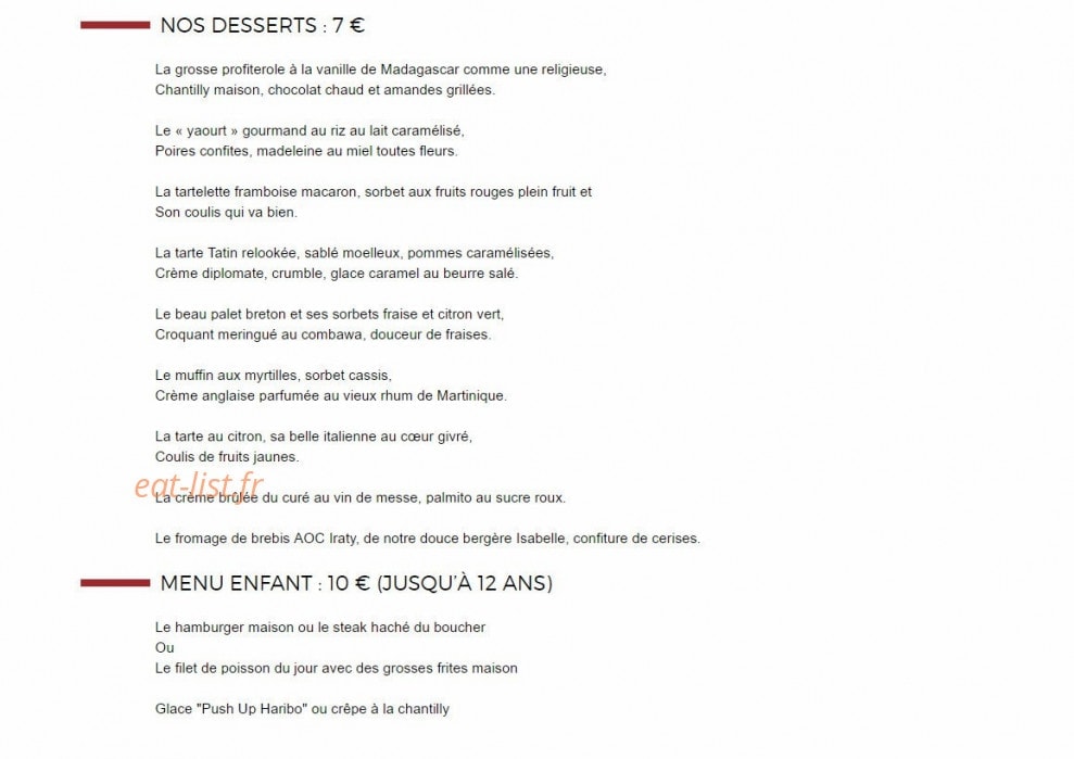 Restaurant Du Chêne — carte page 2