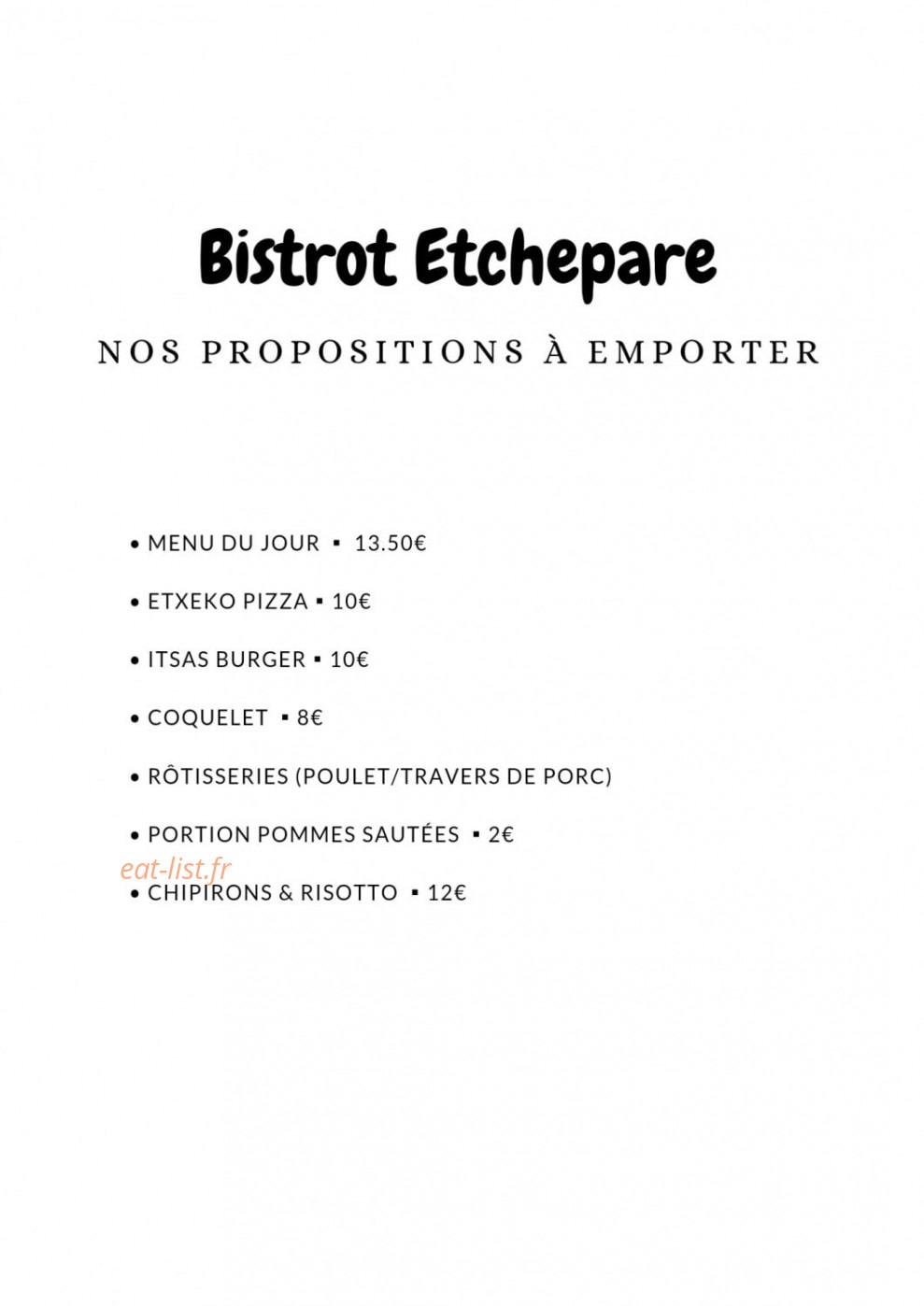 Restaurant Etchepare — carte page 1