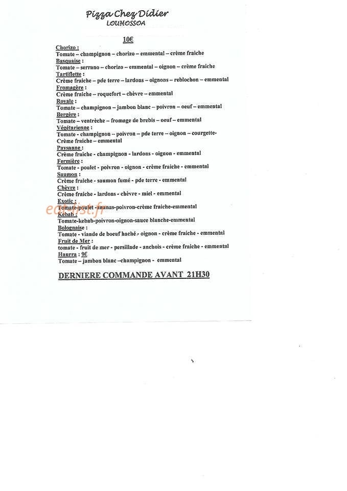 Pizza Chez Didier — carte page 1