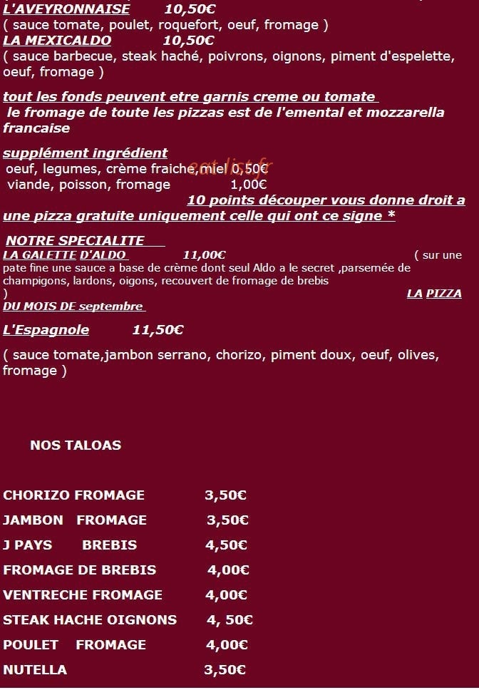 Chez Aldo — carte page 3