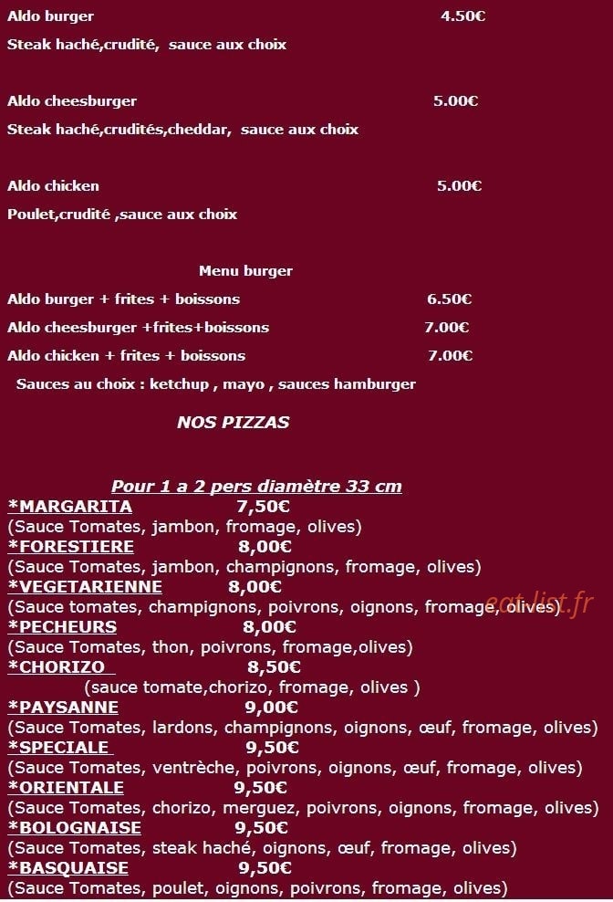 Chez Aldo — carte page 1