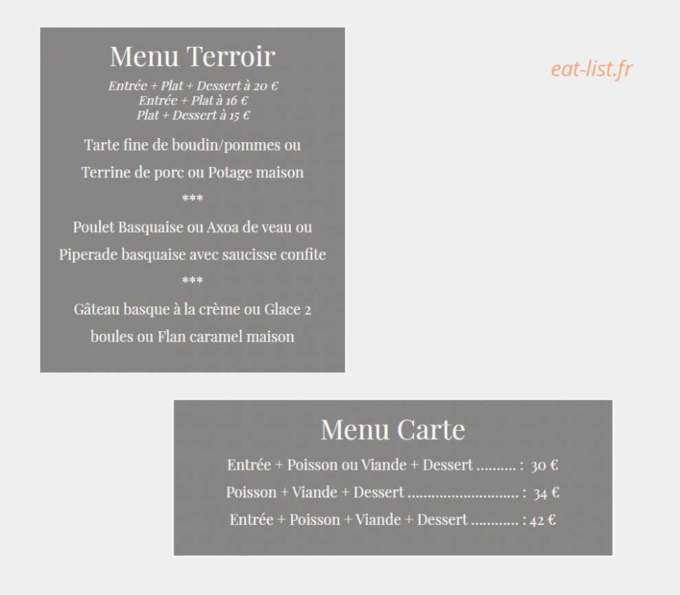 Hôtel Restaurant Bergara — carte page 1
