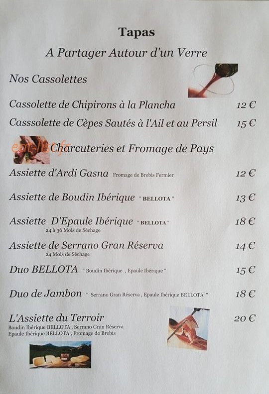 Restaurant Epherra — carte page 1