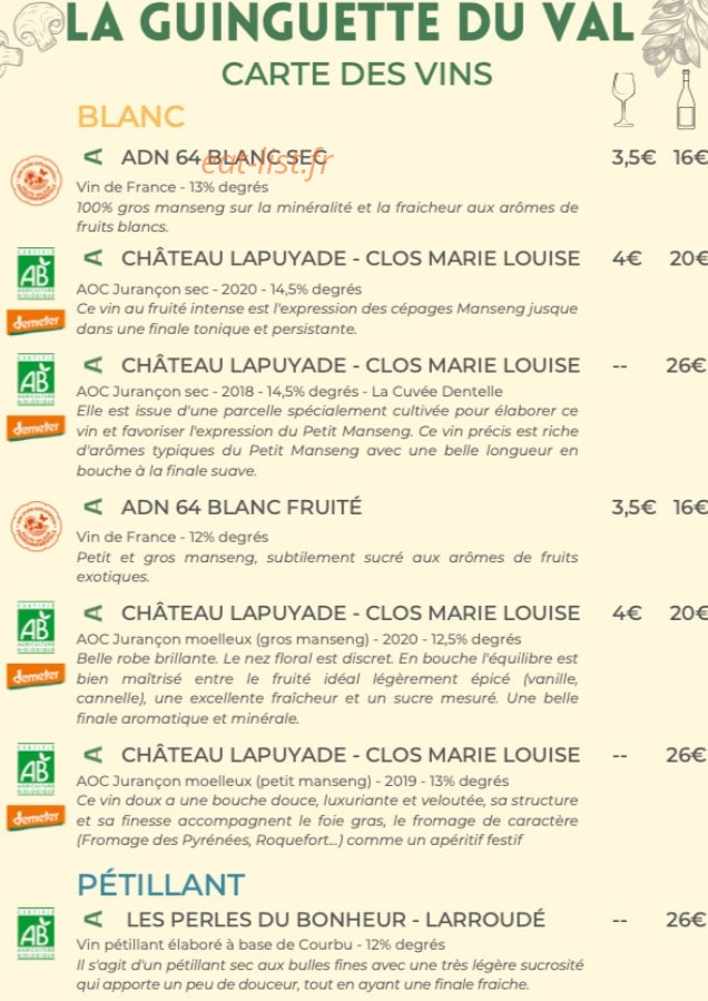 La Guinguette du Val Éveillé — carte page 2