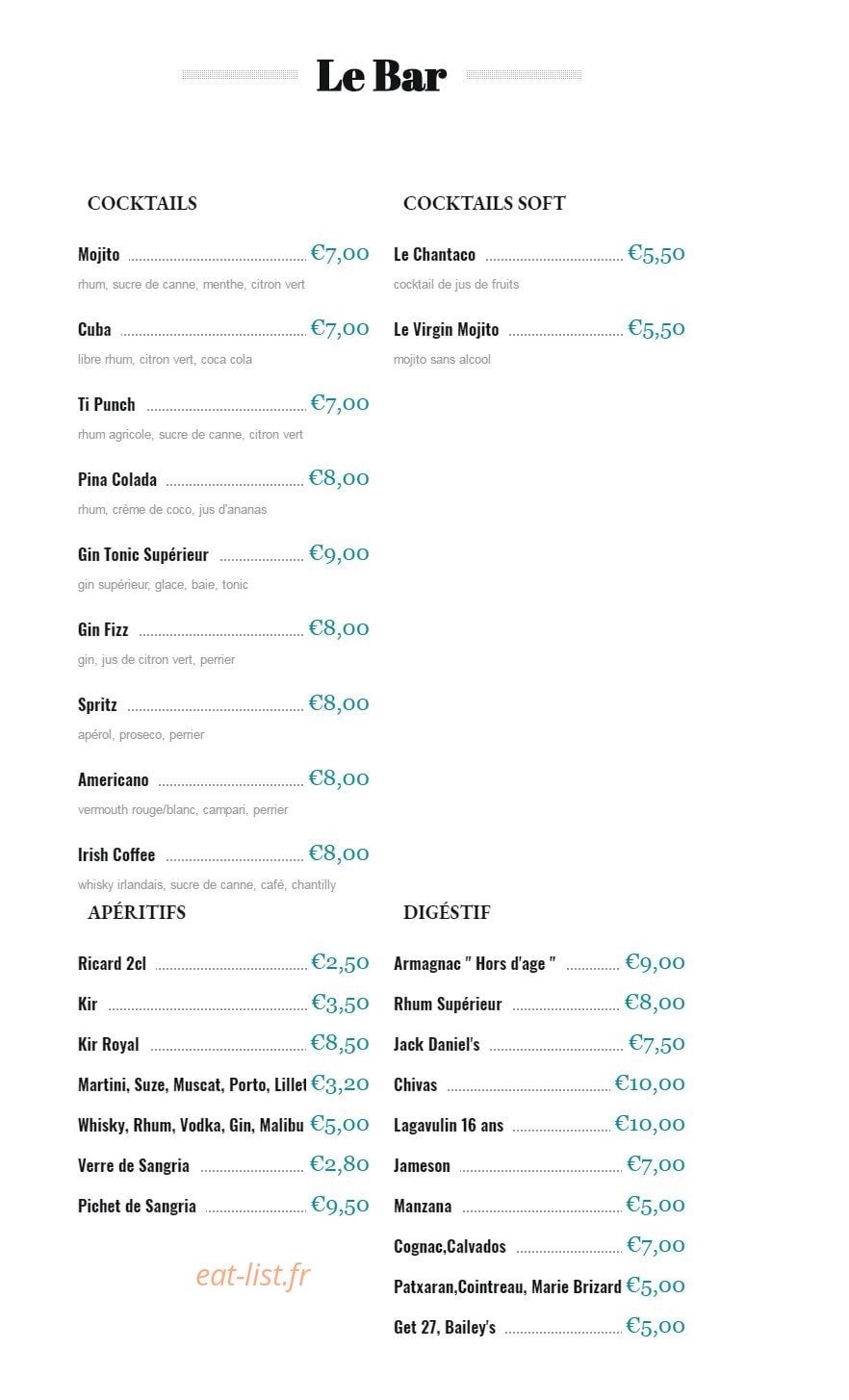 Le Chalet — carte page 6