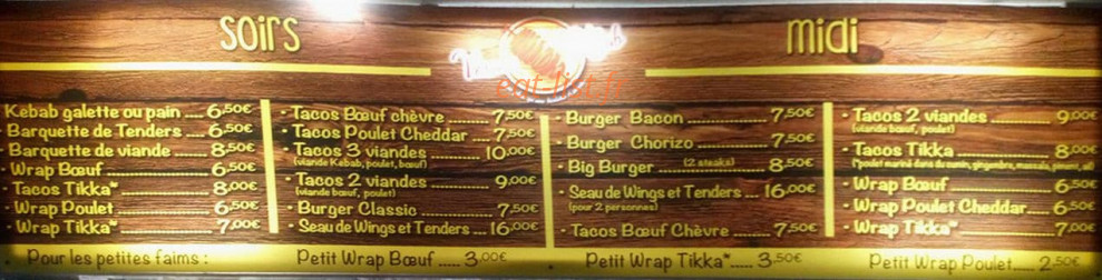 Le Vérone Kebab — carte page 1