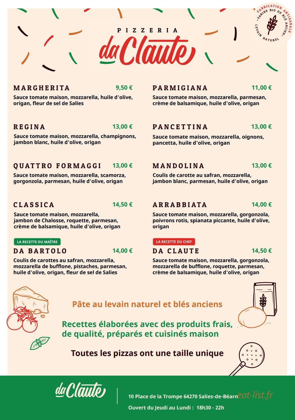 Pizzeria Da Claute — carte page 1