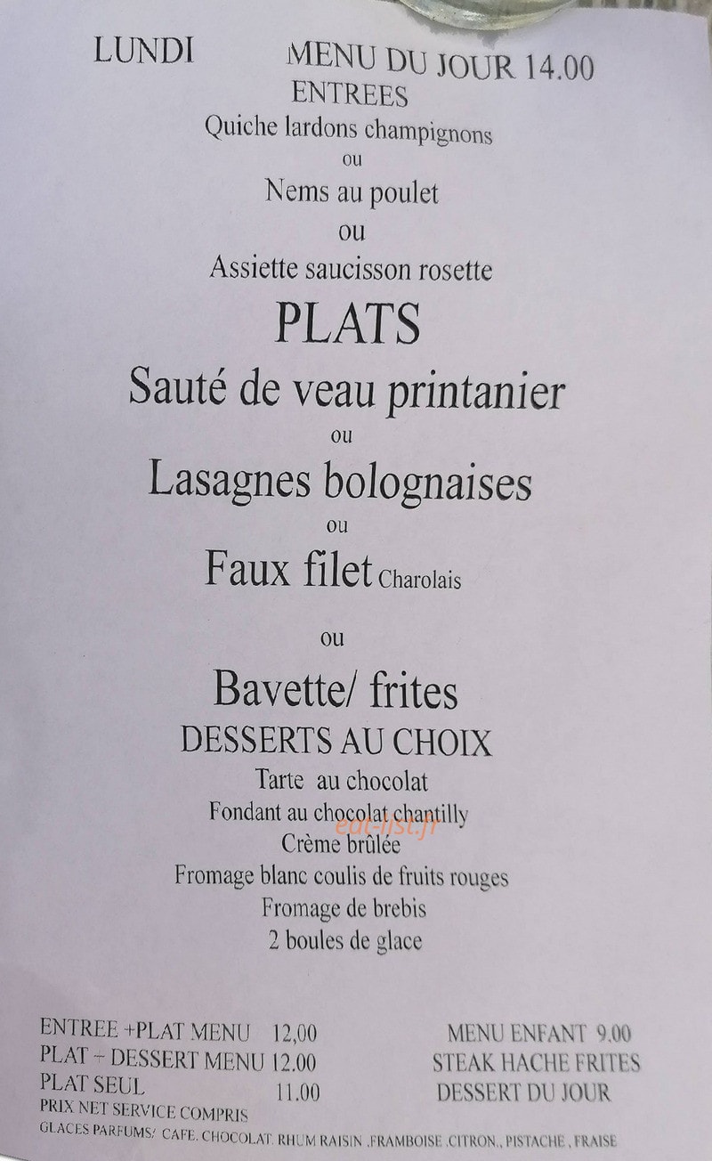 Restaurant De La Gare — carte page 1