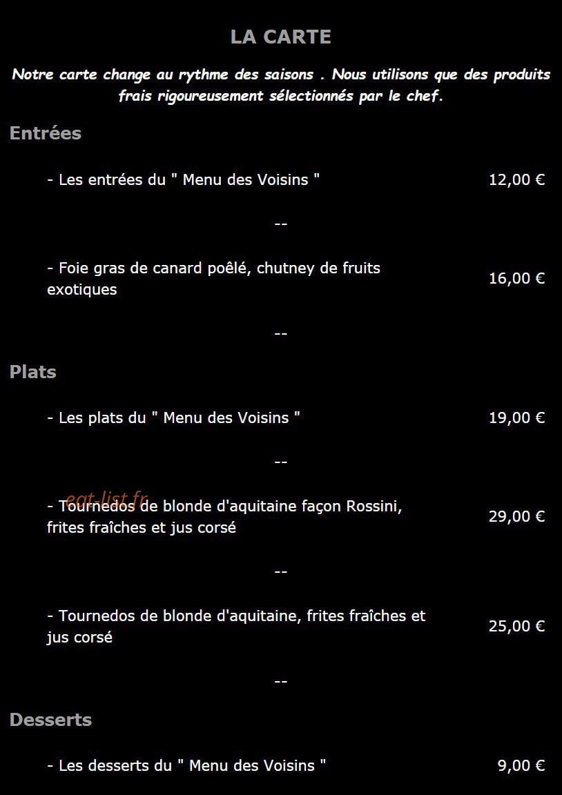 Restaurant des Voisins — carte page 2