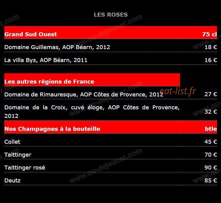 Restaurant des Voisins — carte page 6