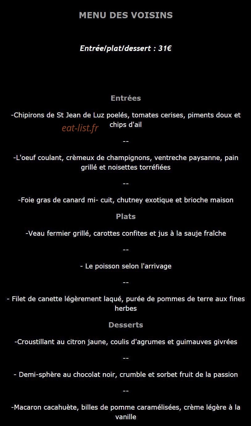 Restaurant des Voisins — carte page 1