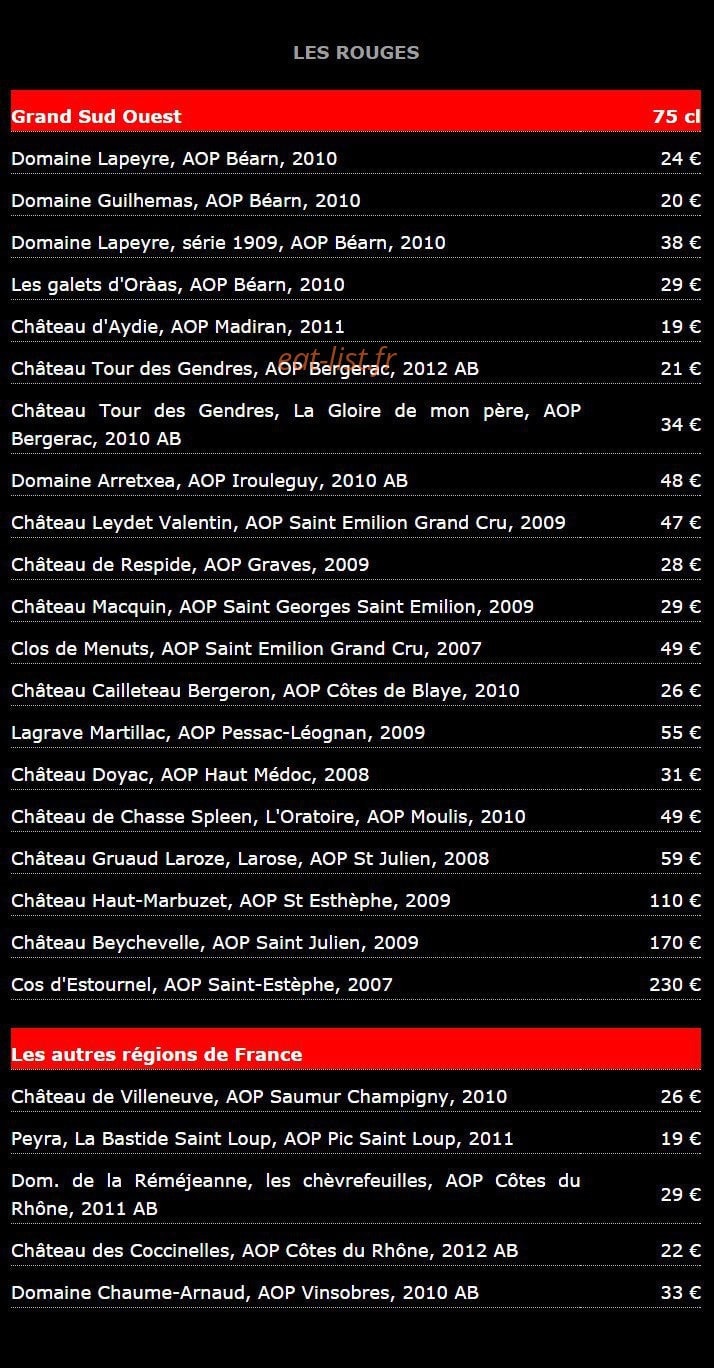 Restaurant des Voisins — carte page 4
