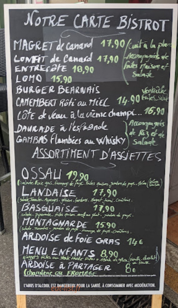 Bistrot de l'Ossau — carte page 1