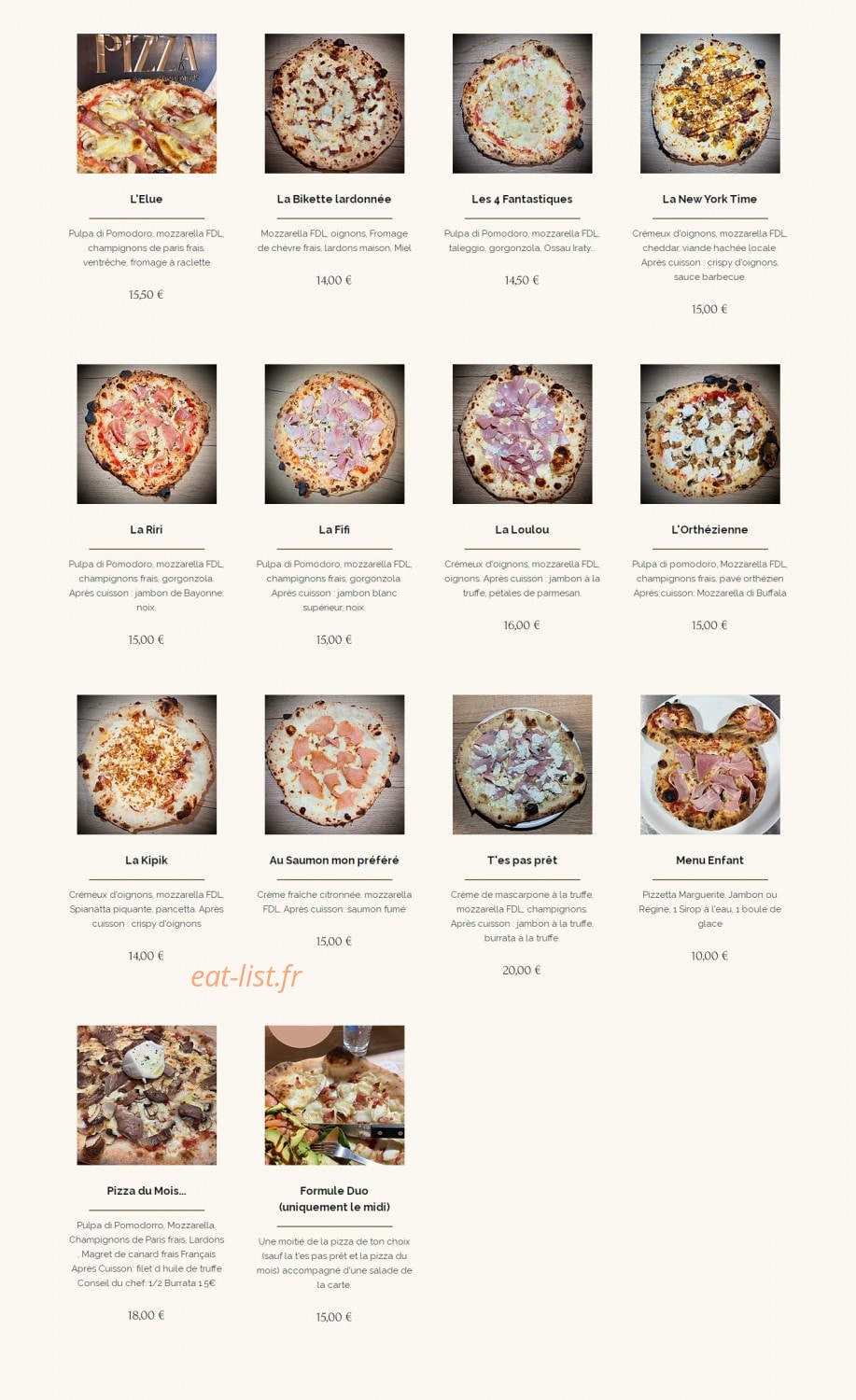 Aciu Pizza — carte page 2