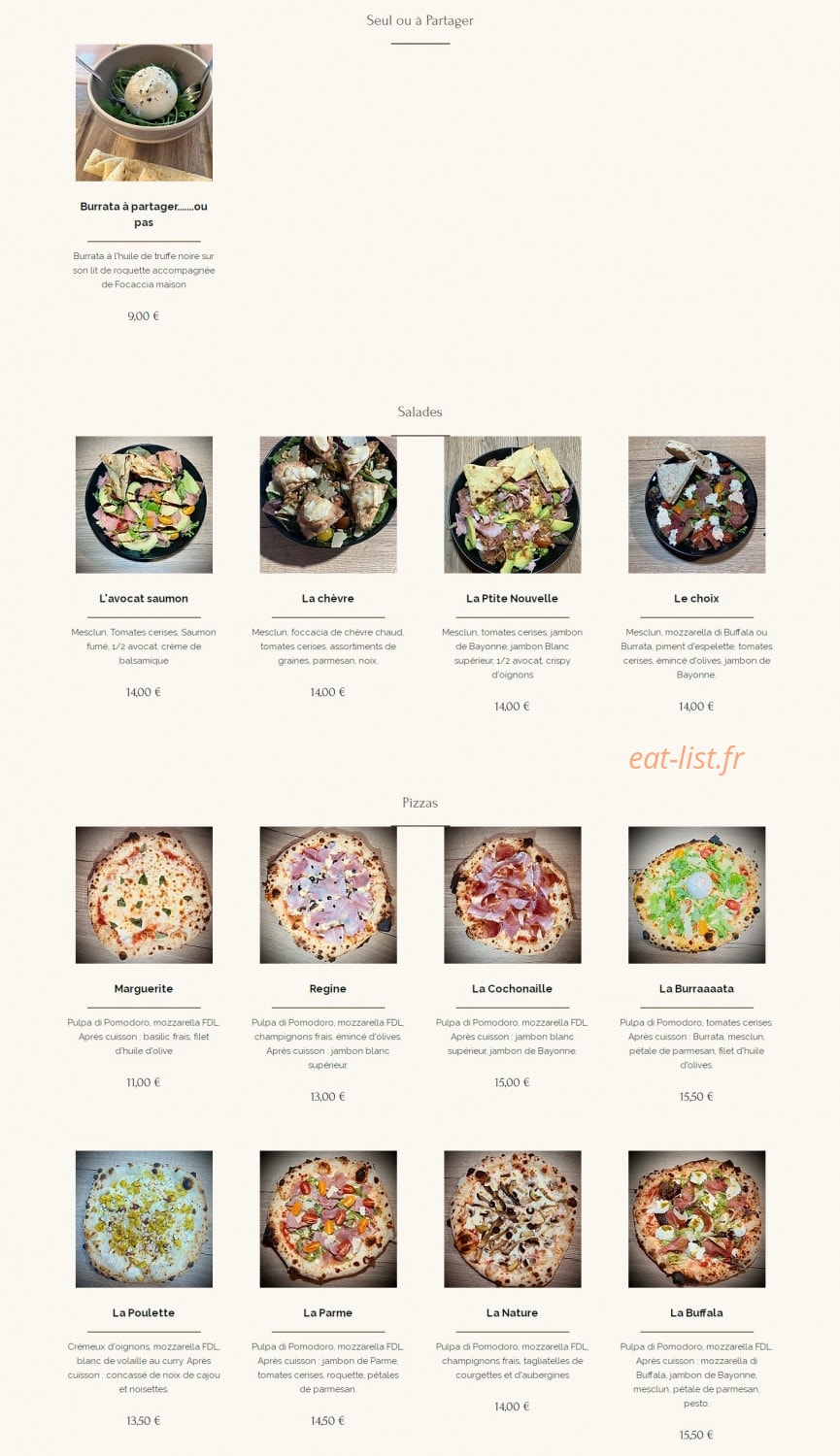 Aciu Pizza — carte page 1