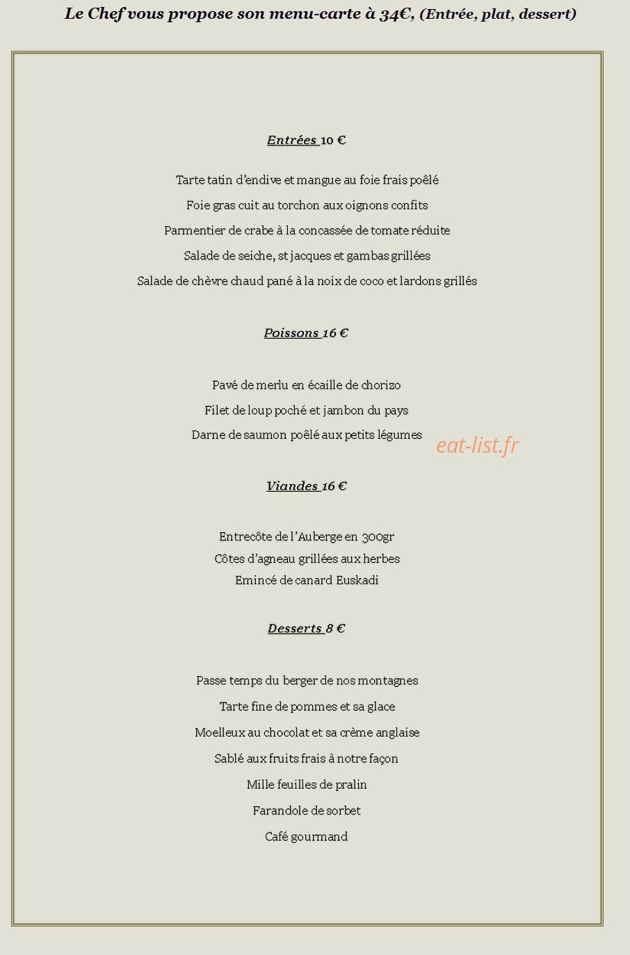 Auberge Saint Loup — carte page 3