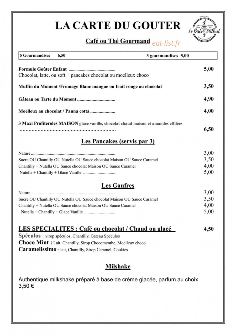 Le Bistro d'Albret — carte page 9