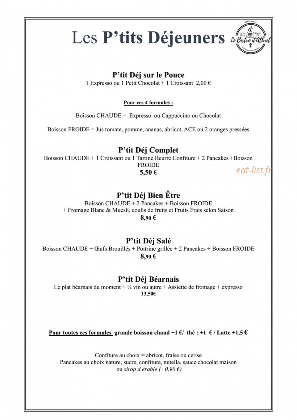 Le Bistro d'Albret — carte page 8