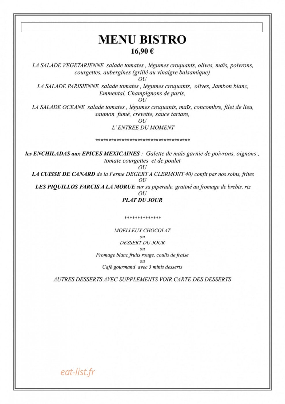Le Bistro d'Albret — carte page 2