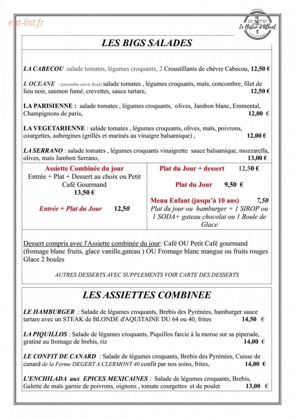 Le Bistro d'Albret — carte page 1