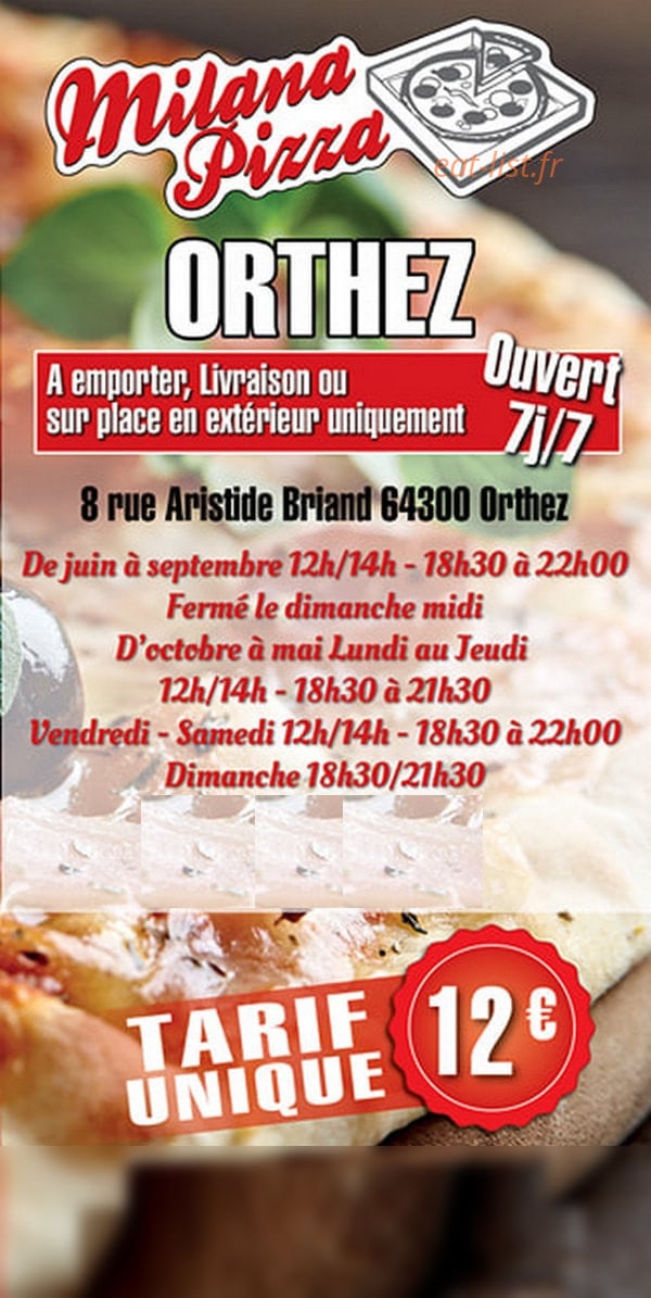 Milana'pizza — carte page 1