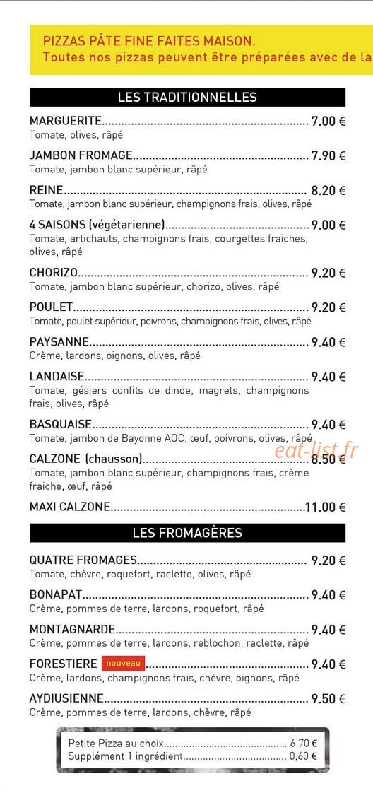Pizza Bon Apat — carte page 2