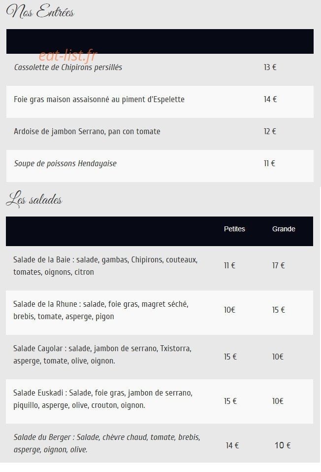 Moments Gourmands — carte page 1