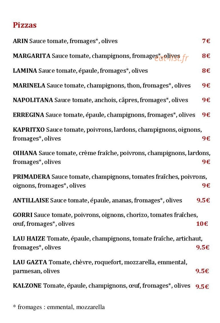 Pizza Gorri — carte page 1