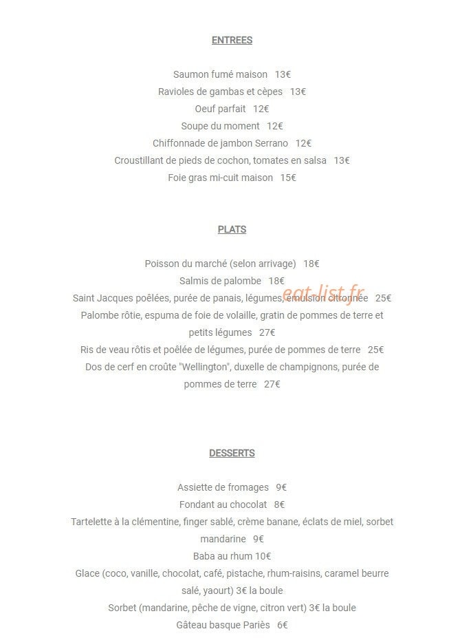 Restaurant des Chasseurs — carte page 1