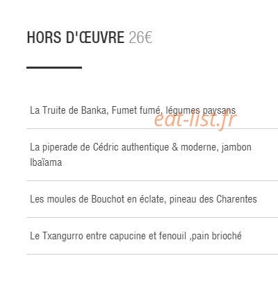 La Table de l'Auberge Basque — carte page 1