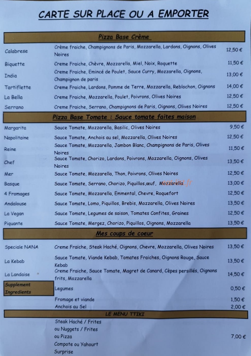 Pizza Nana — carte page 1