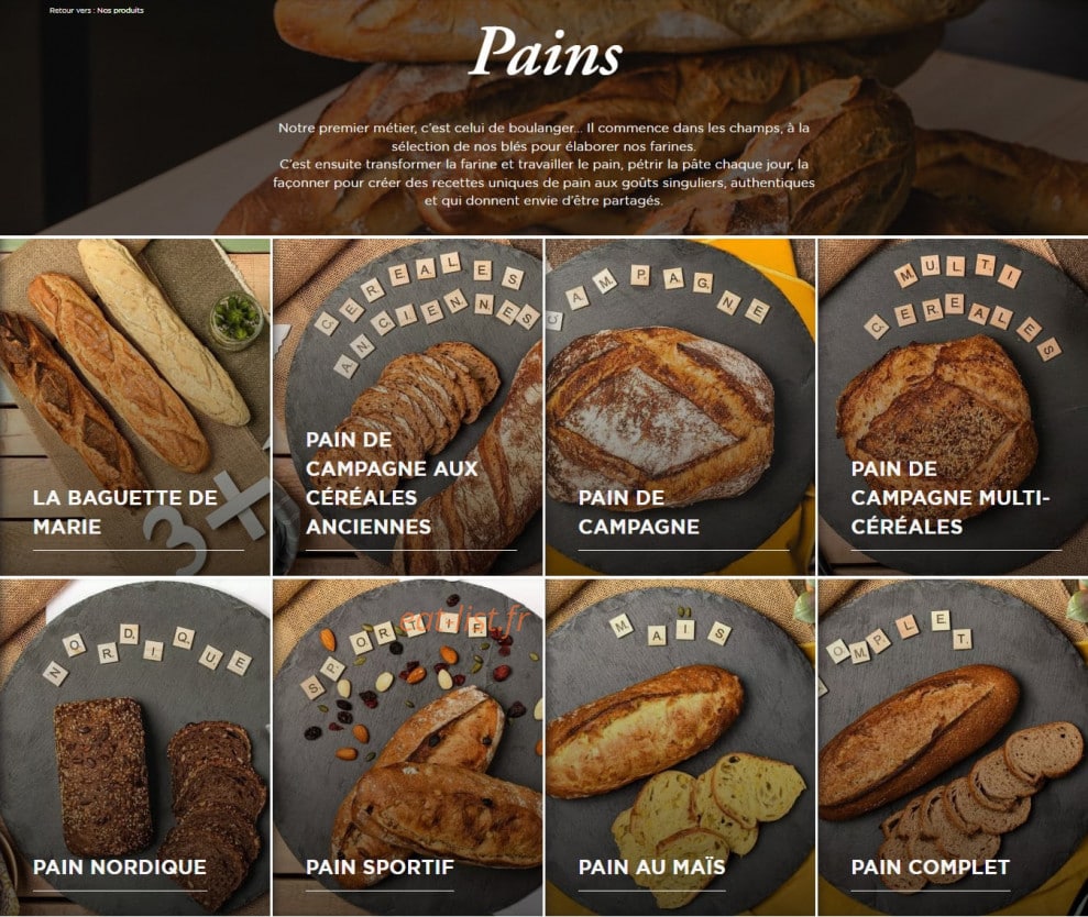 Carte et menu de Boulangerie Marie Blachère à Bizanos — Les pains