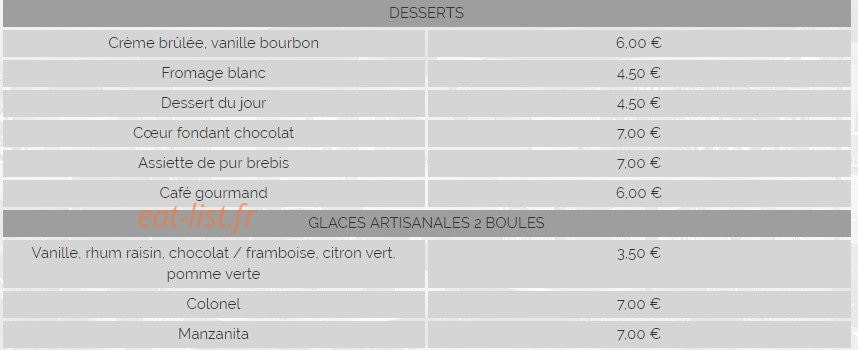 Carte et menu de La Brasserie Du Hameau à Bizanos — Desserts, glaces