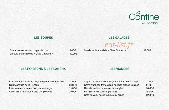 La Cantine de la Section — carte page 2