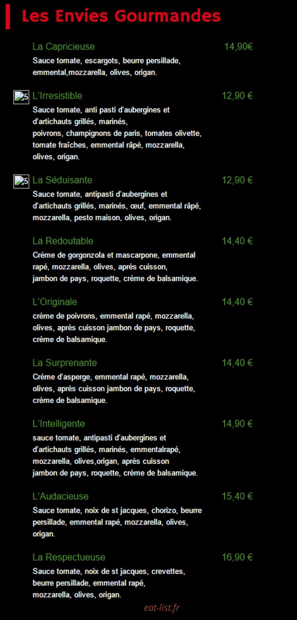 Bonnie's Pizza — carte page 3
