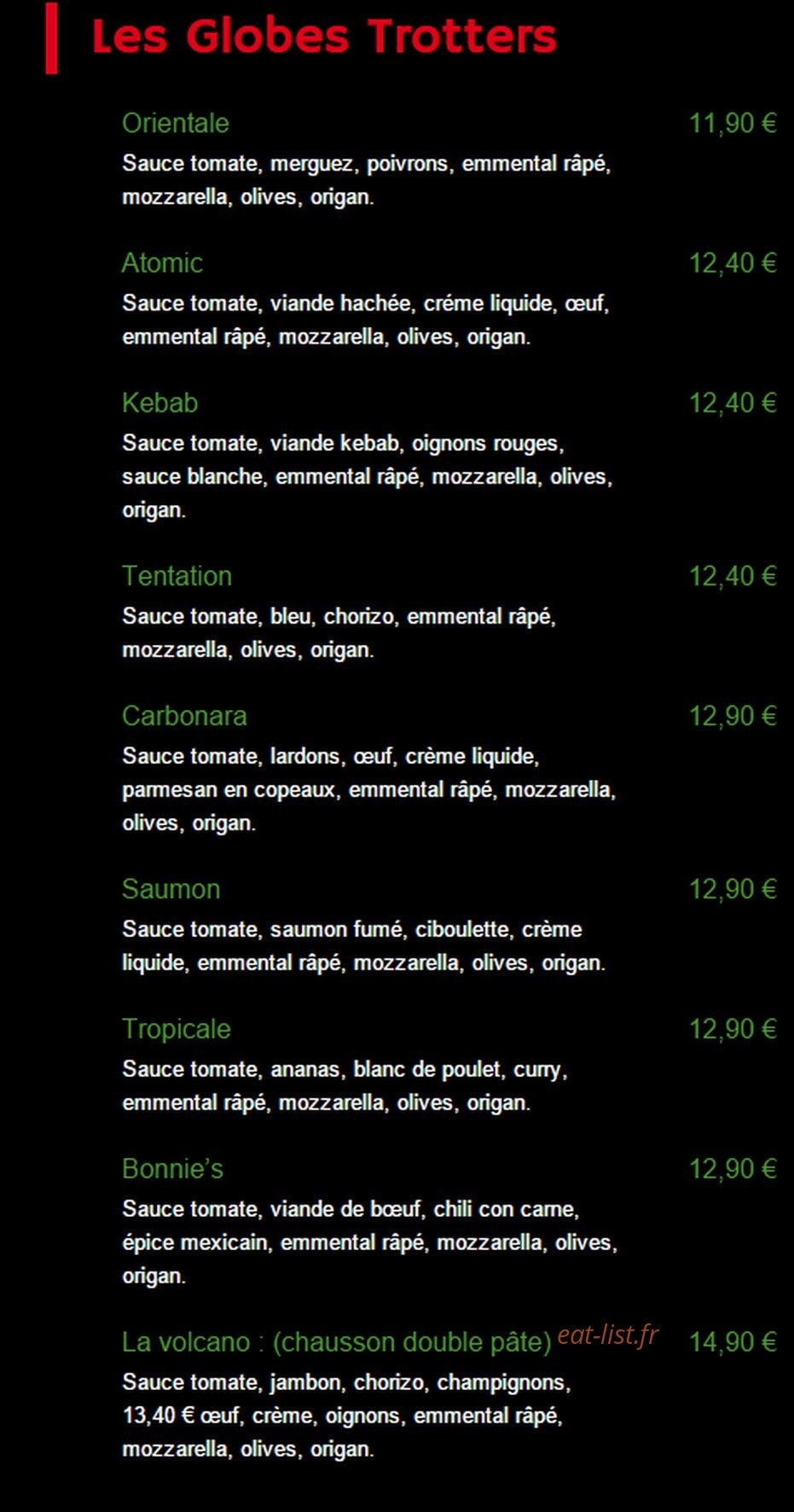 Bonnie's Pizza — carte page 2