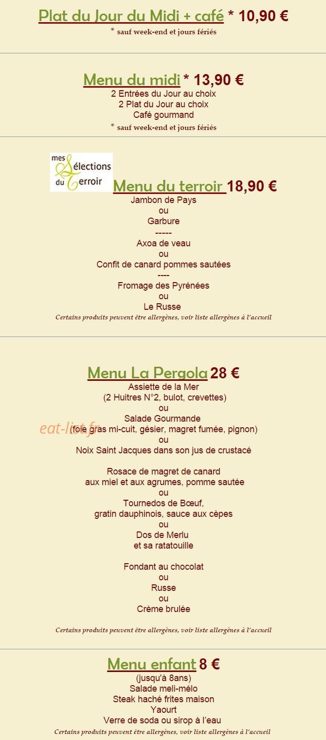 La Pergola — carte page 2