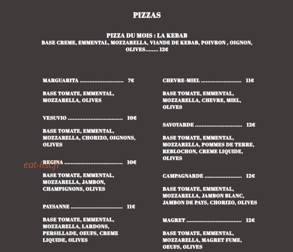 Le Pizz'Poulet — carte page 1
