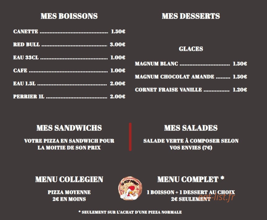 Le Pizz'Poulet — carte page 3