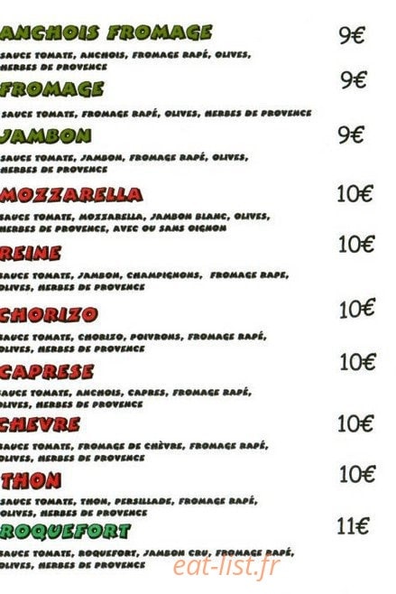 Magic Pizza — carte page 1