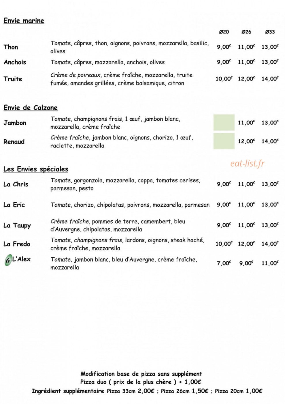 Pizz'Envie — carte page 3