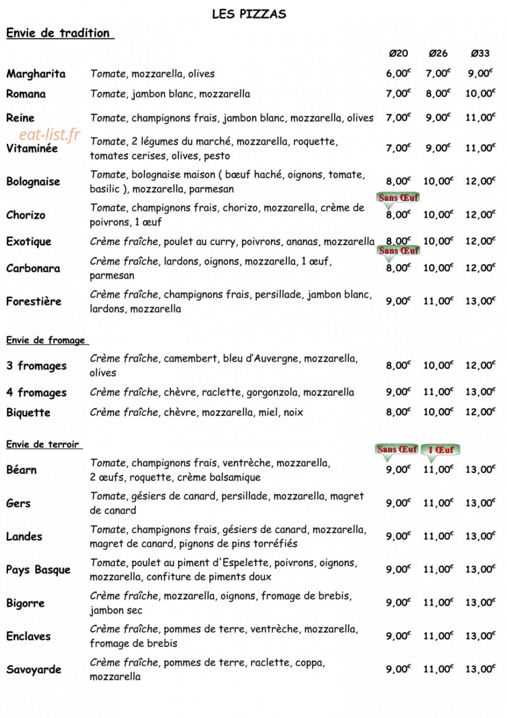 Pizz'Envie — carte page 2