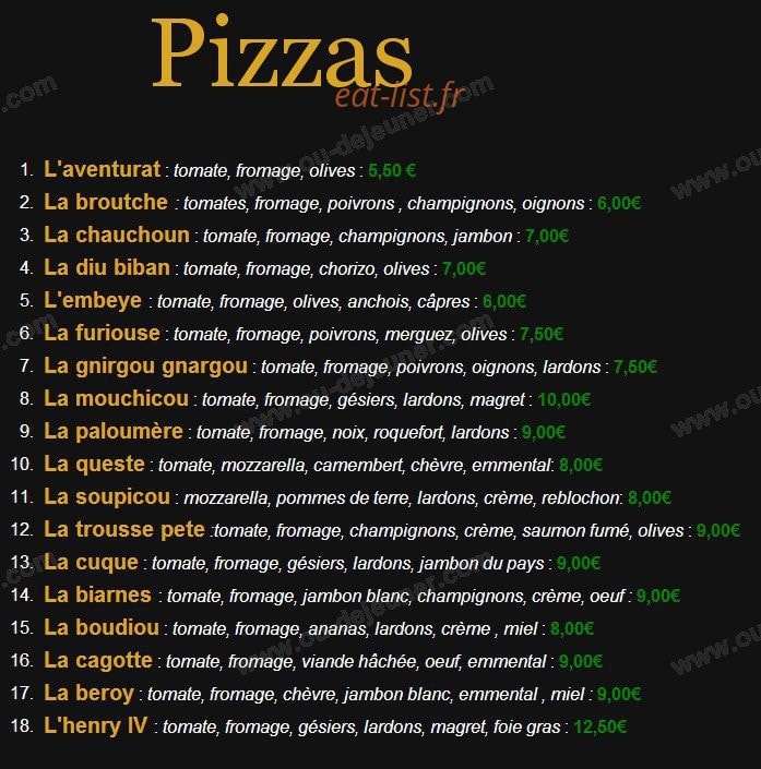 Restaurant de la Tour — carte page 5