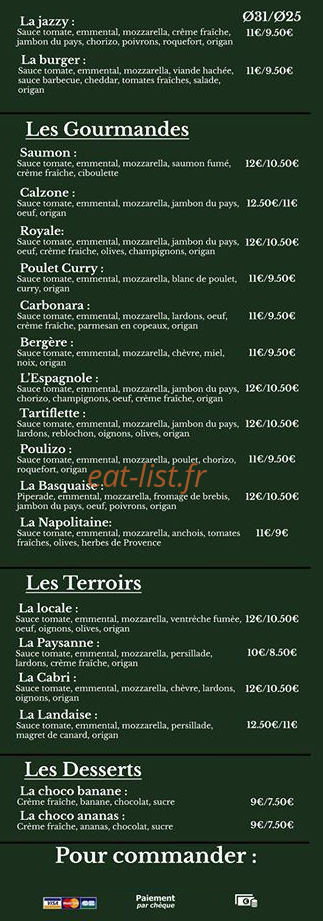 Pizzas de la Grange — carte page 2